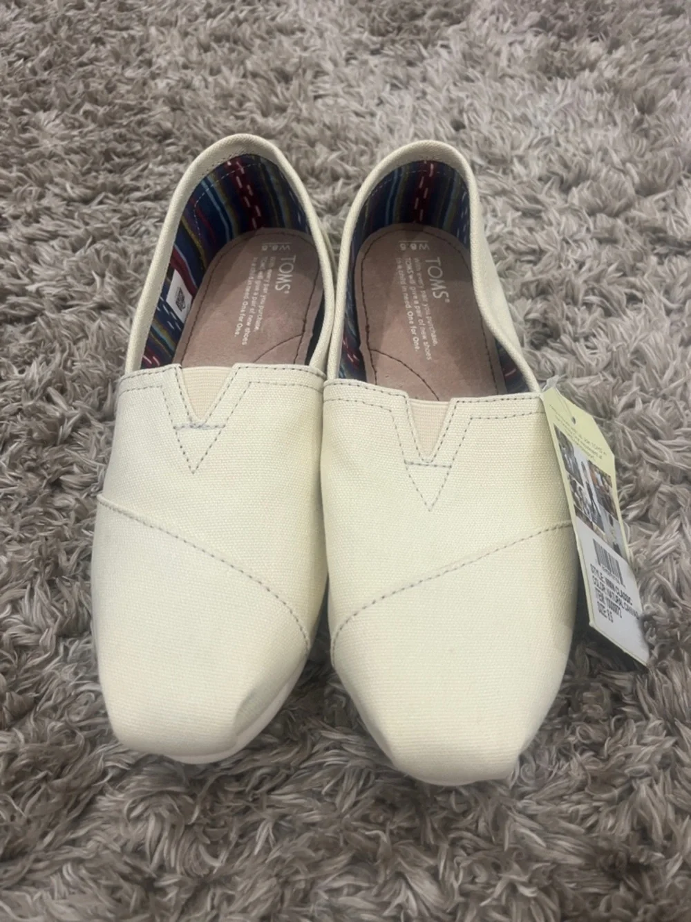 TOMS Cream Canvas Slip-On Flats with Multicolor Lining - Picture 2 of 6